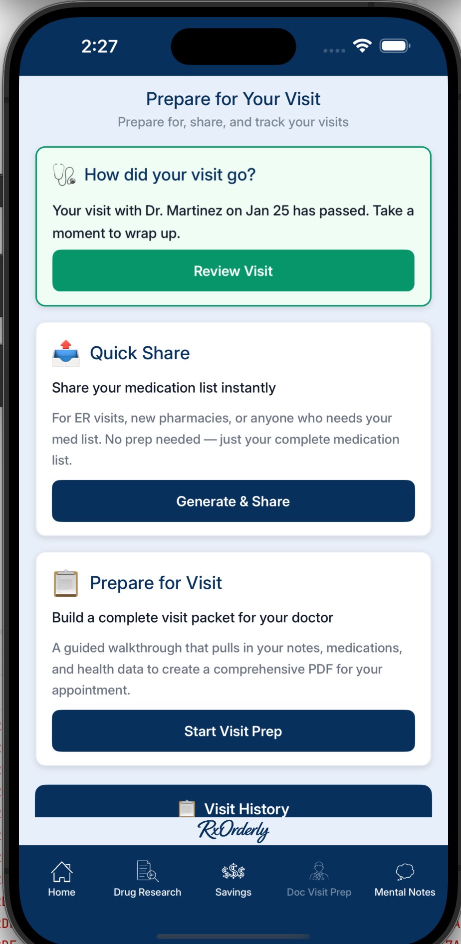 Doctor Visit Prep screen